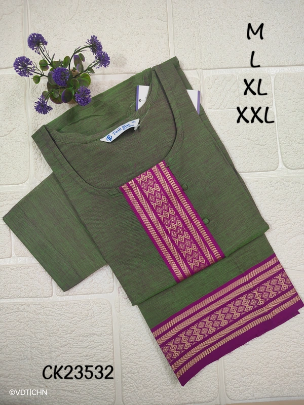 Twill Blue Chettinad Cotton Kurtis CK23532 - Forest green, M