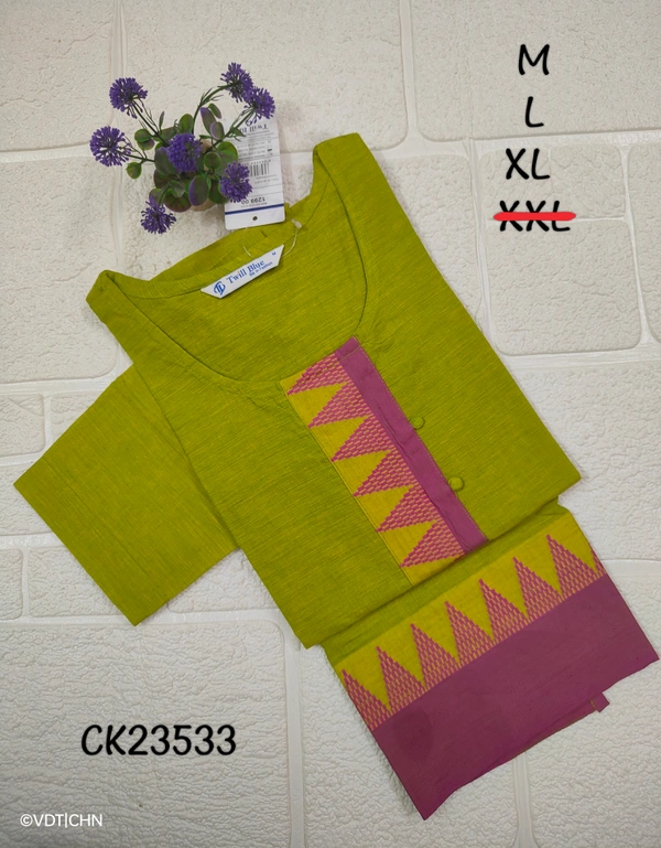 Twill Blue Chettinad Cotton Kurtis CK23533 - Fern green, L