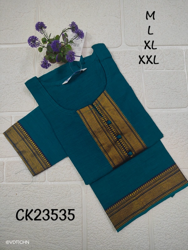 Twill Blue Chettinad Cotton Kurtis CK23535 - Peacock blue, XXL
