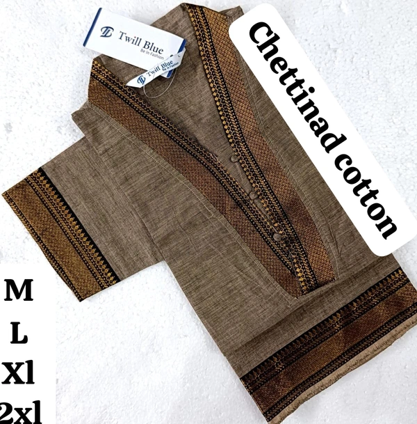 Twill Blue Chettinad Cotton Kurtis CK23546 - Brown, L