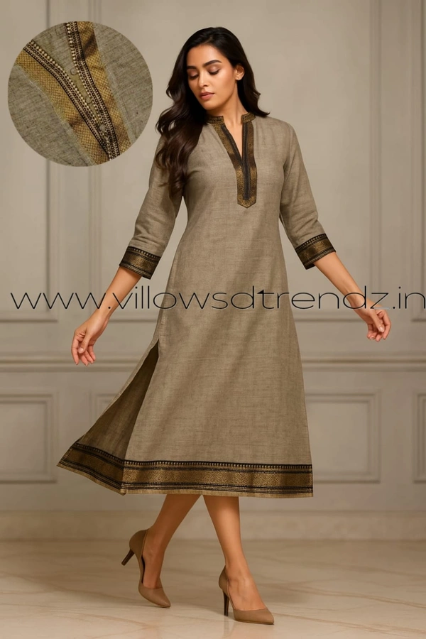 Twill Blue Chettinad Cotton Kurtis| Side cut |3/4th sleeve|Grey | CK22547 - 2XL, Grey