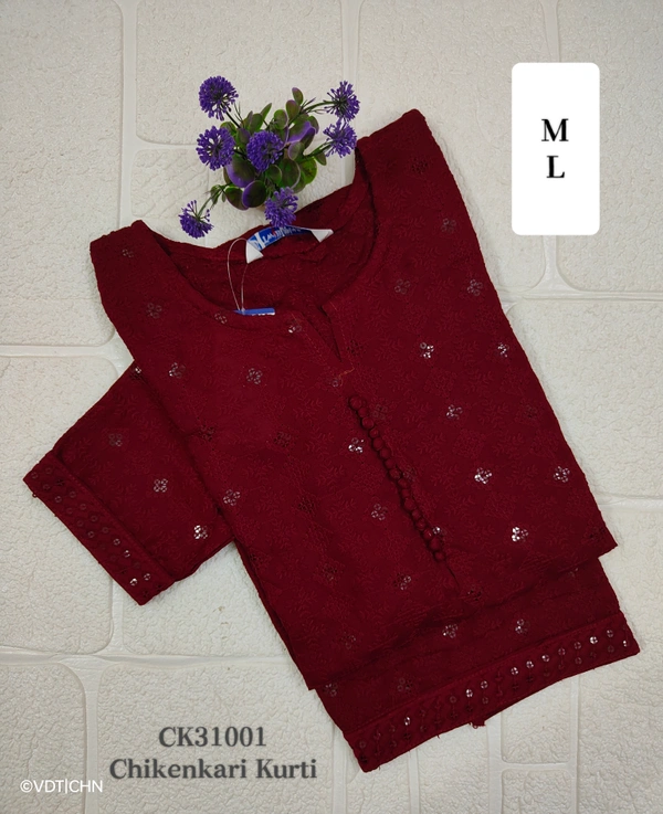 Twill Blue Chickenkari Kurti with full sequence work CK31001 - L, Maroon