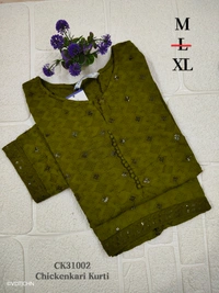 Twill Blue Chickenkari Kurti with full sequence work CK31002 - Green, XL