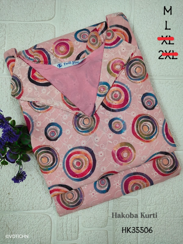 Twill Blue Chickenkari Kurti with full sequence work HK35506 - L, Pink
