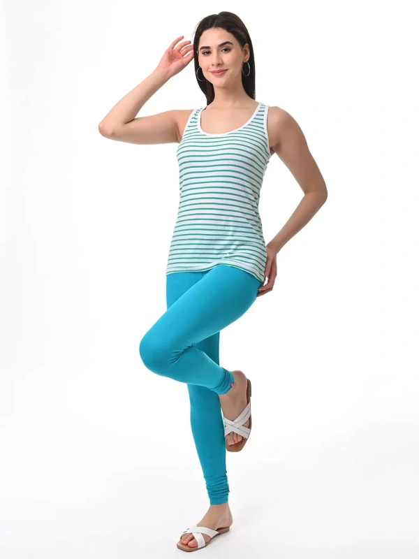 Fly Cute Chudithar Length Premium 4 Way Lycra Leggings FLF1553 - L, Turquoise Blue