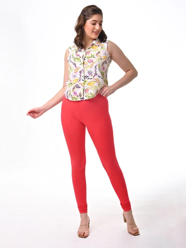 Fly Cute Chudithar Length Premium 4 Way Lycra Leggings FLF1558 - 2XL, Coral