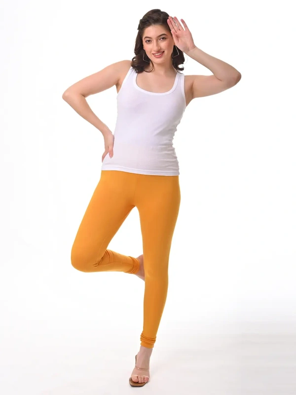 Fly Cute Chudithar Length Premium 4 Way Lycra Leggings FLF1573 - 3XL, Mango Yellow