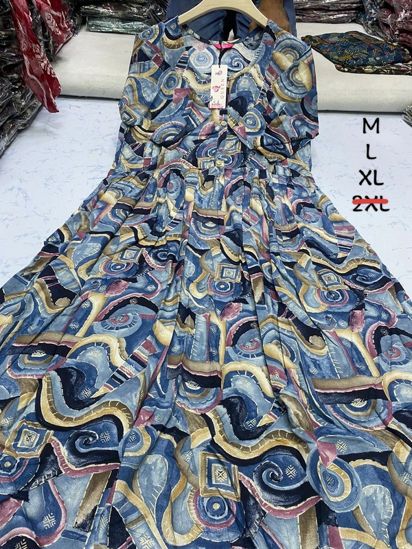 Liva Queen Circle  Printed Blue Umbrella Kurti UM820 - XL, Blue