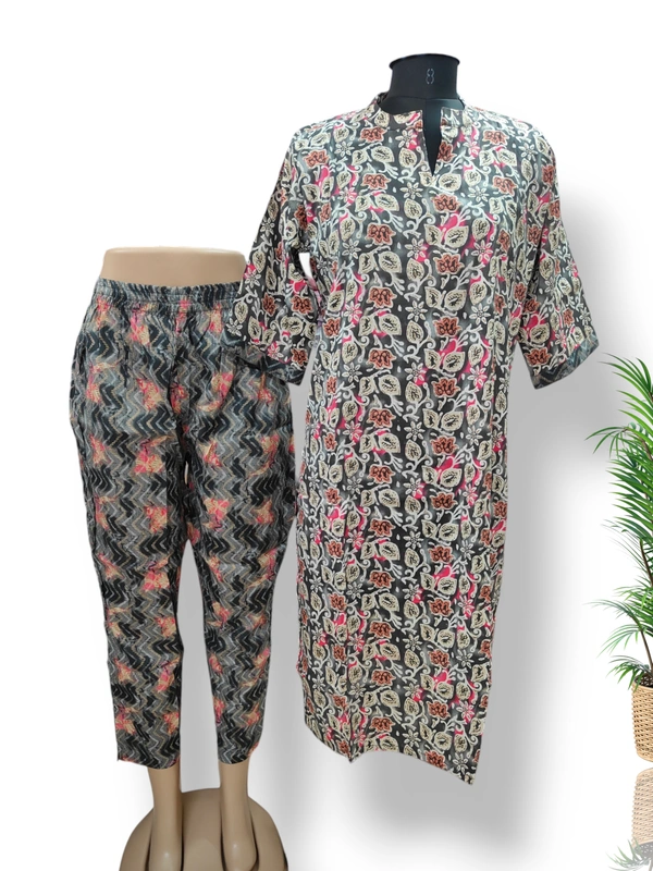 Twill Blue Collor Designer Neck  Kurti With Phant  KS1556 - Black, XL