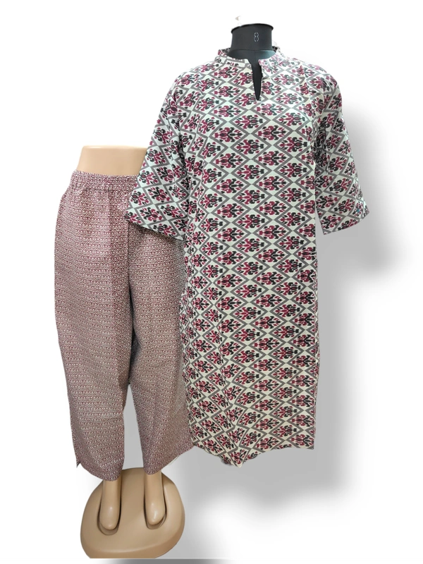 Twill Blue Collor Designer Neck  Kurti With Phant  KS4005 - Maroon With Flored, 2XL
