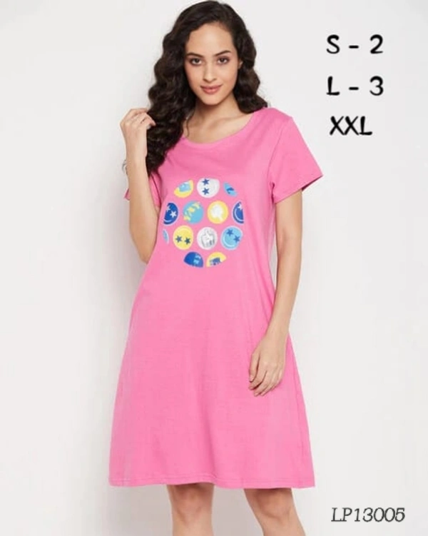 CLOVIA Cotton Knee Length Nightdress | Pink | LP13005 - L, Pink