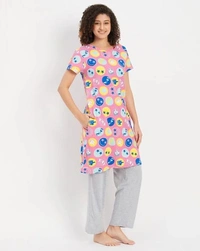 CLOVIA Cotton Knee Length Nightdress | Pink | LP13008 - 2XL, Pink