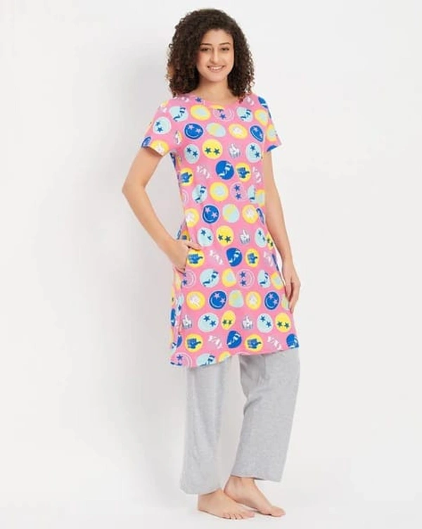 CLOVIA Cotton Knee Length Nightdress | Pink | LP13008 - 2XL, Pink
