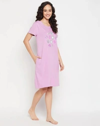 CLOVIA Cotton Knee Length Nightdress | Purple | LP13004 - 2XL, Purple