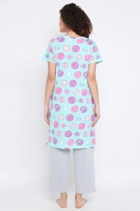 CLOVIA Cotton Knee Length Nightdress | Sky blue| LP13007 - 2XL, Sky Blue