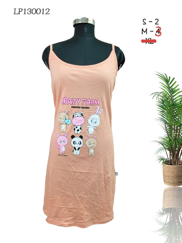 CLOVIA Cotton Knee Length Nightdress| Sleeveless |Peach| LP130012 - M, Peach
