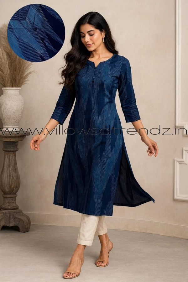 Twill Blue Cotton Kurtis| Blue | IKC006 - M, Blue