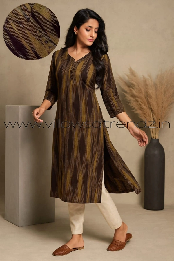 Twill Blue Cotton Kurtis| Brown | IKC003 - M, Brown