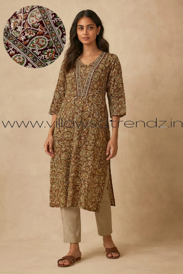 Twill Blue Cotton Kurtis| Brown | KKC001 - M, Brown