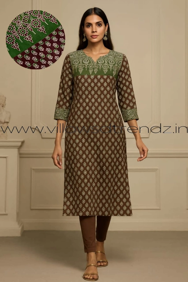 Twill Blue Cotton Kurtis| Brown | KKC002 - M, Brown