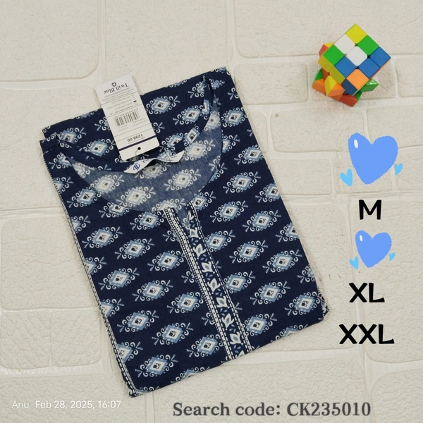 Twill Blue Cotton Kurtis CK235010 - XL, Blue