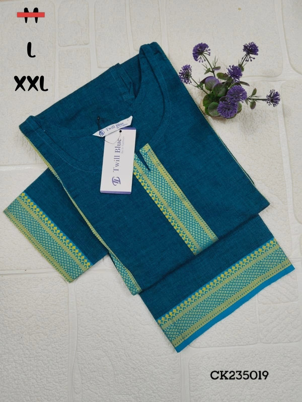 Twill Blue Cotton Kurtis CK235019 - L, Rama Green