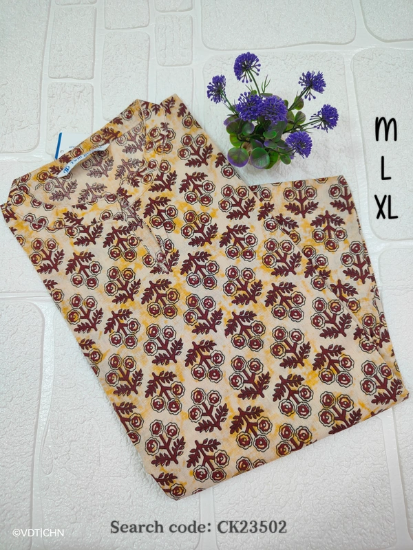 Twill Blue Cotton Kurtis CK23502 - XL, Half Yellow