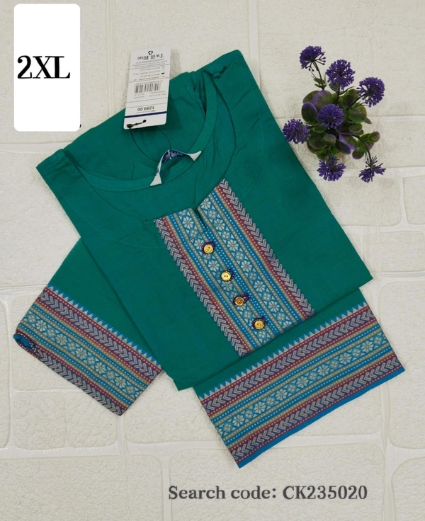 Twill Blue Cotton Kurtis CK235020 - 2XL, Greeen