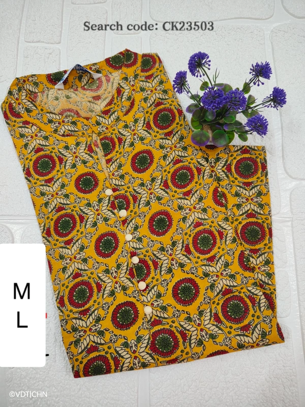 Twill Blue Cotton Kurtis CK23503 - L, Yellow