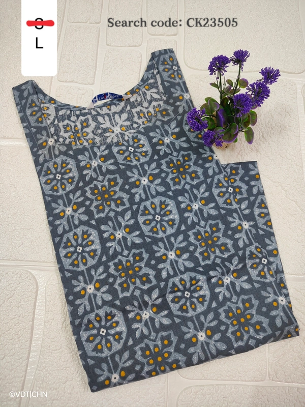 Twill Blue Cotton Kurtis CK23505 - L, Ash Blue