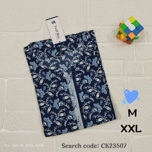 Twill Blue Cotton Kurtis CK23507 - M, Blue