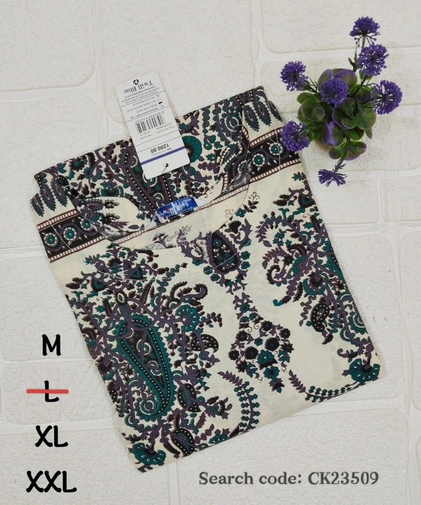 Twill Blue Cotton Kurtis CK23509 - XL, White With Blue
