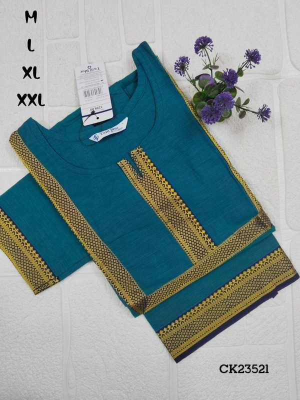 Twill Blue Cotton Kurtis CK23521 - 2XL, Peacock Blue
