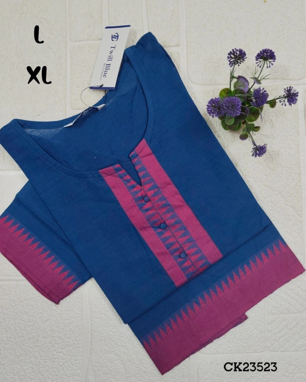 Twill Blue Cotton Kurtis CK23523 - XL, Blue