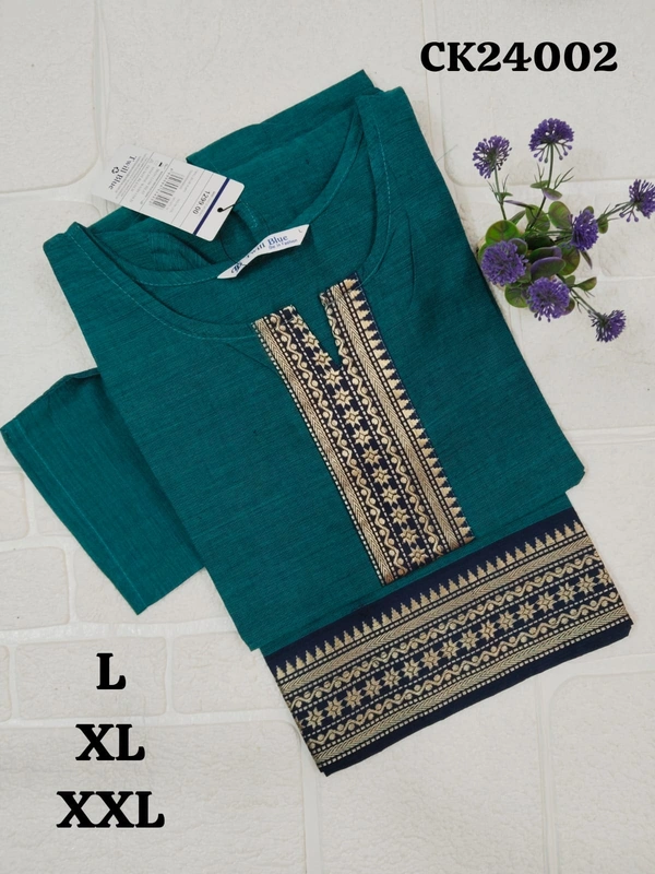 Twill Blue Cotton Kurtis CK24002 - 2XL, Rama Green