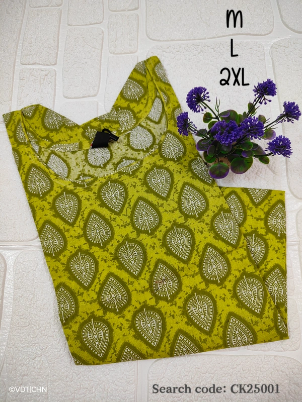 Twill Blue Cotton Kurtis CK25001 - L, Green