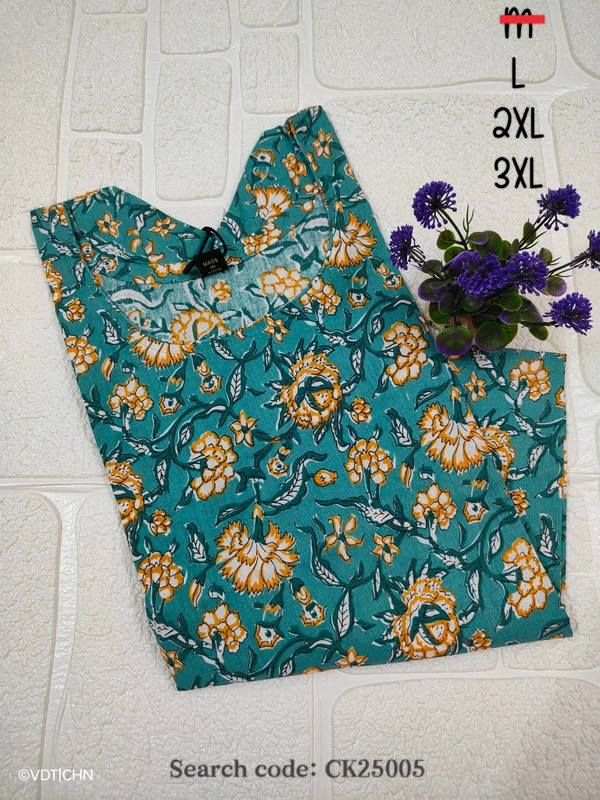Twill Blue Cotton Kurtis CK25005 - 2XL, Blue