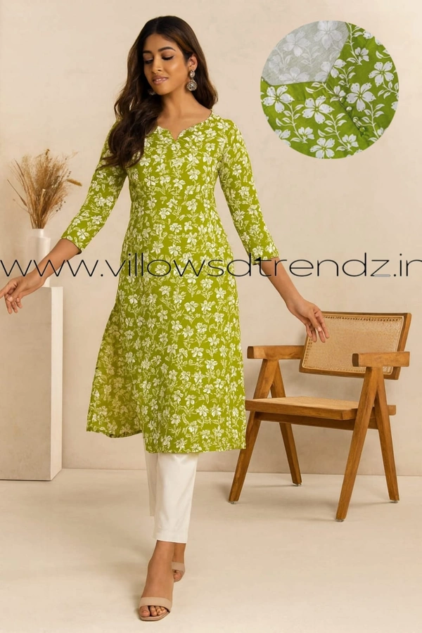 Twill Blue Cotton Kurtis| Green| KKC002 - M, Green
