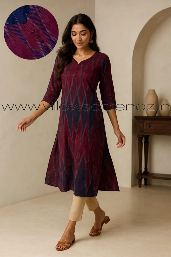 Twill Blue Cotton Kurtis| Maroon | IKC004 - M, Maroon