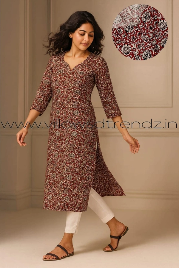 Twill Blue Cotton Kurtis| Maroon | KKC001 - M, Maroon