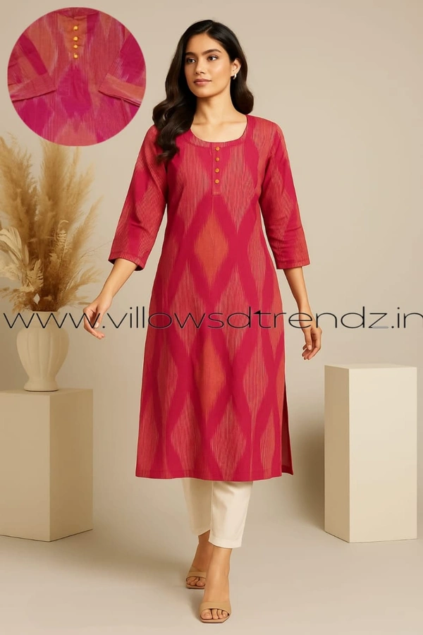 Twill Blue Cotton Kurtis| Pink | IKC22002 - L, Pink