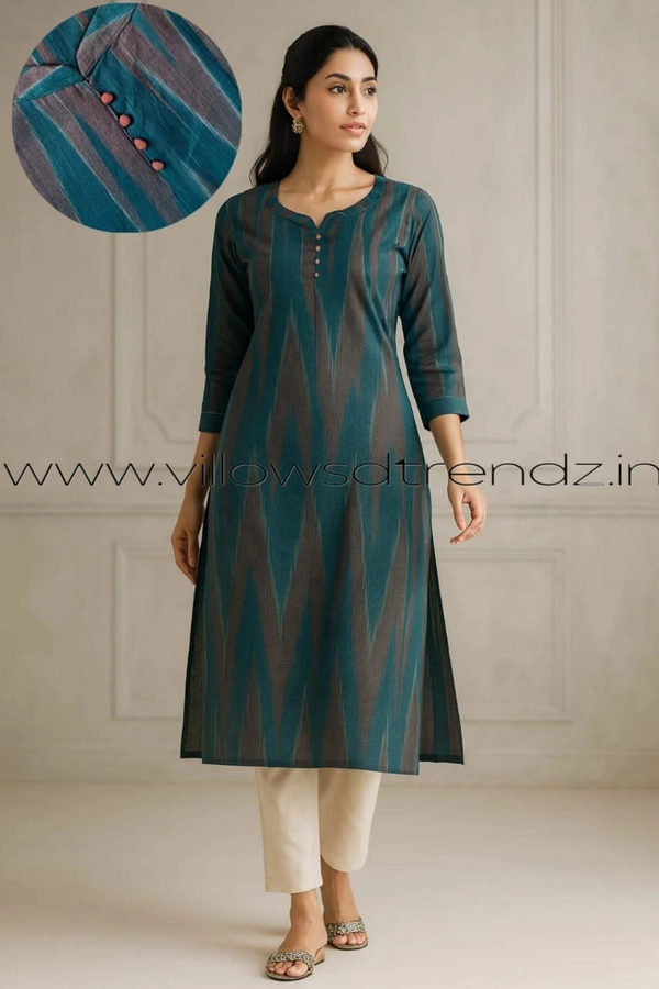 Twill Blue Cotton Kurtis| Rama green | IKC22001 - M, Rama green