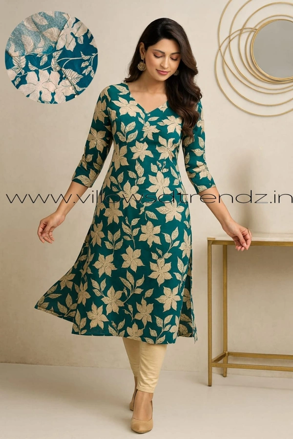 Twill Blue Cotton Kurtis| Rama Green | KKC005 - M, Rama green