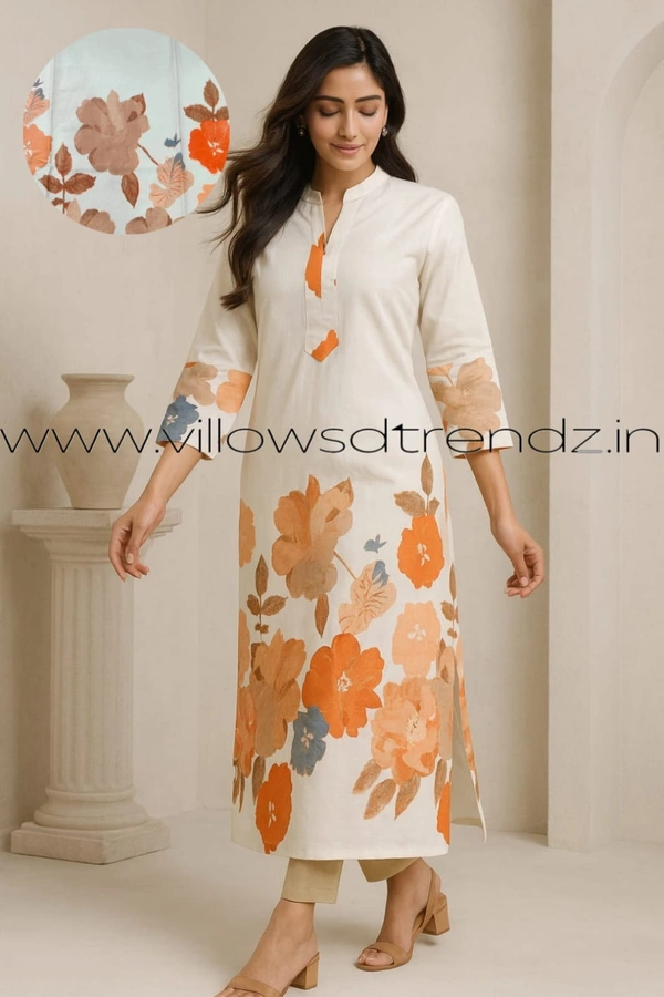 Twill Blue Cotton Kurtis| White | IKC001 - M, White