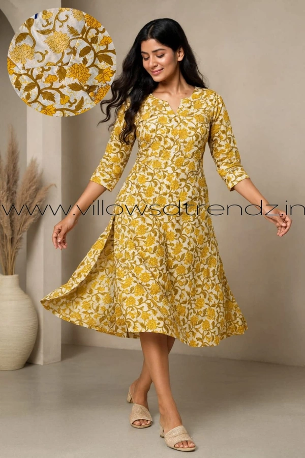 Twill Blue Cotton Kurtis| Yellow | KKC004 - M, Yellow