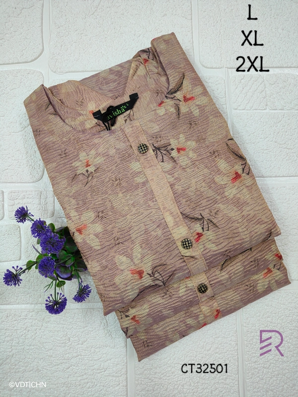 Ruthvi Ethnics Crush Tissue Kurta CT32501 - L, Light Brown