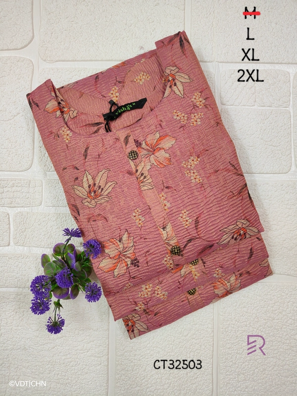 Ruthvi Ethnics Crush Tissue Kurta CT32503 - L, Pink