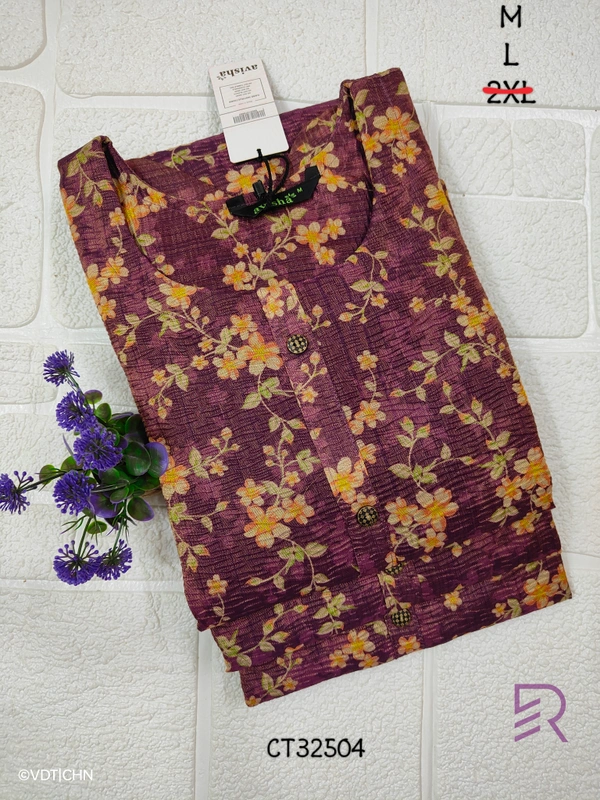 Ruthvi Ethnics Crush Tissue Kurta CT32504 - L, Purple