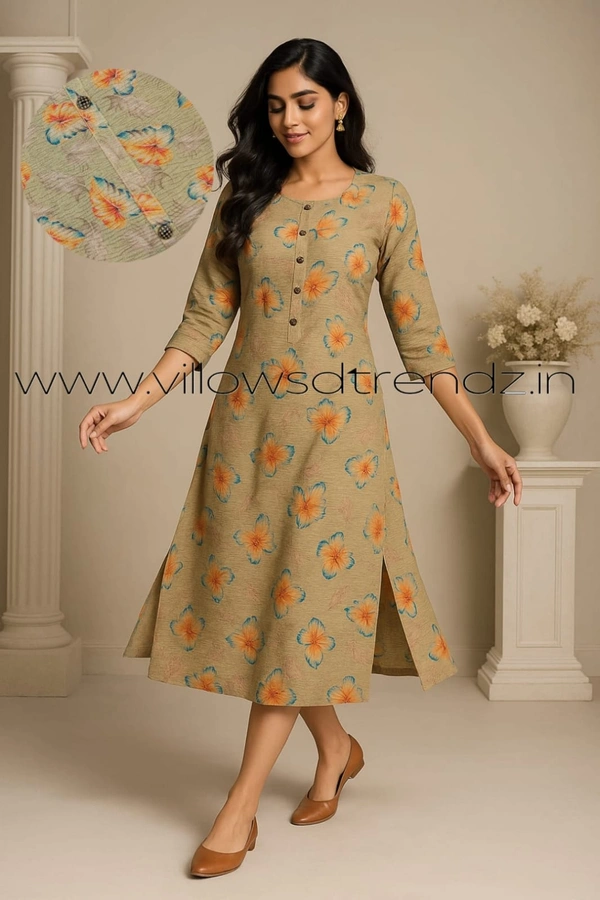 Ruthvi Ethnics Crush Tissue Kurta CT32511 - Light Brown, L