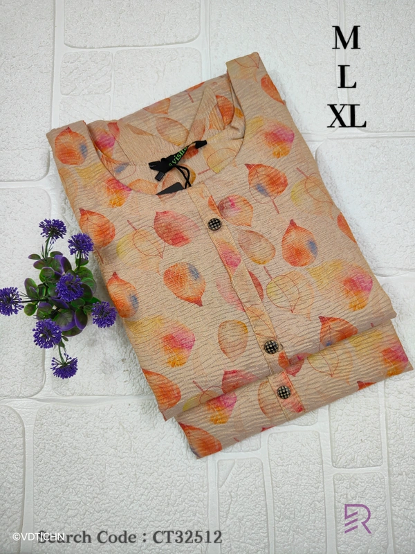 Ruthvi Ethnics Crush Tissue Kurta CT32512 - M, Peach Orange